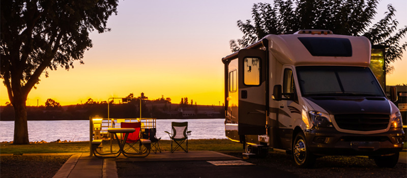RV campsite at sunset
