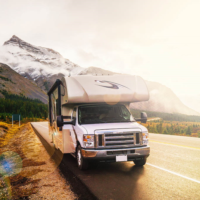 RV on mountain road